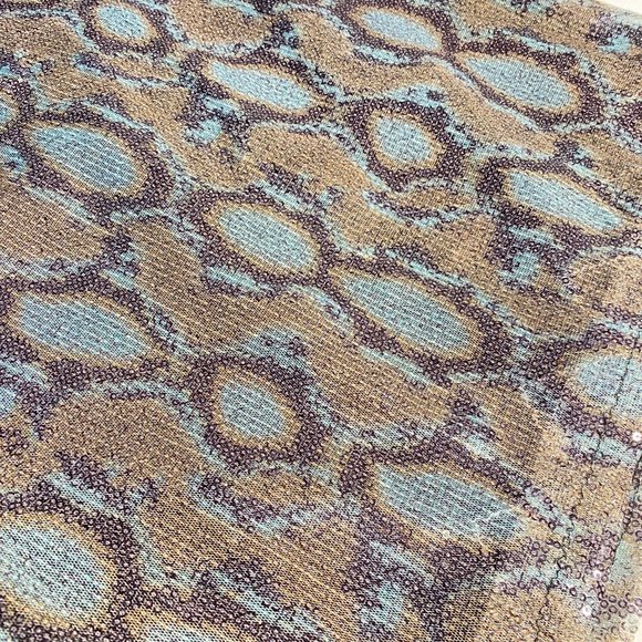 Marineblu Strapless Snake Print Blue & Brown Sequin Mini Dress with Mesh - Picture 9 of 13